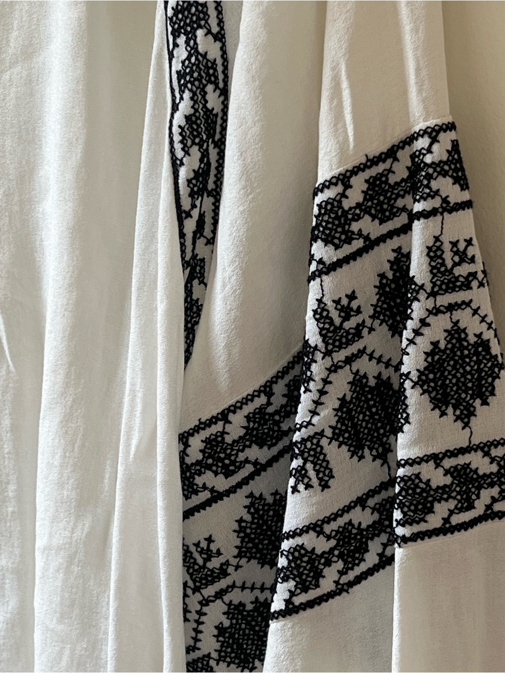 Zara White Blouse with Black Embroidered Trim